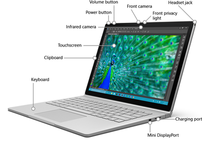 Microsoft Surface Book Laptop i5-6300U 8GB RAM 128GB SSD Win 10 - Excellent
