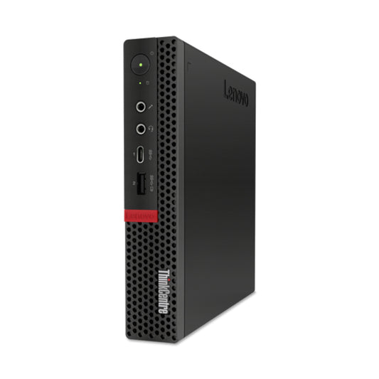 Refurbished Lenovo ThinkCentre M920q Tiny Mini PC - front angle view of ports